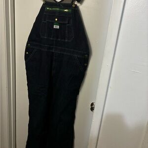 Liberty Flex Dark Denim Overalls with Green Details